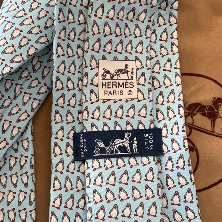 Hermes Penguins Silk Tie